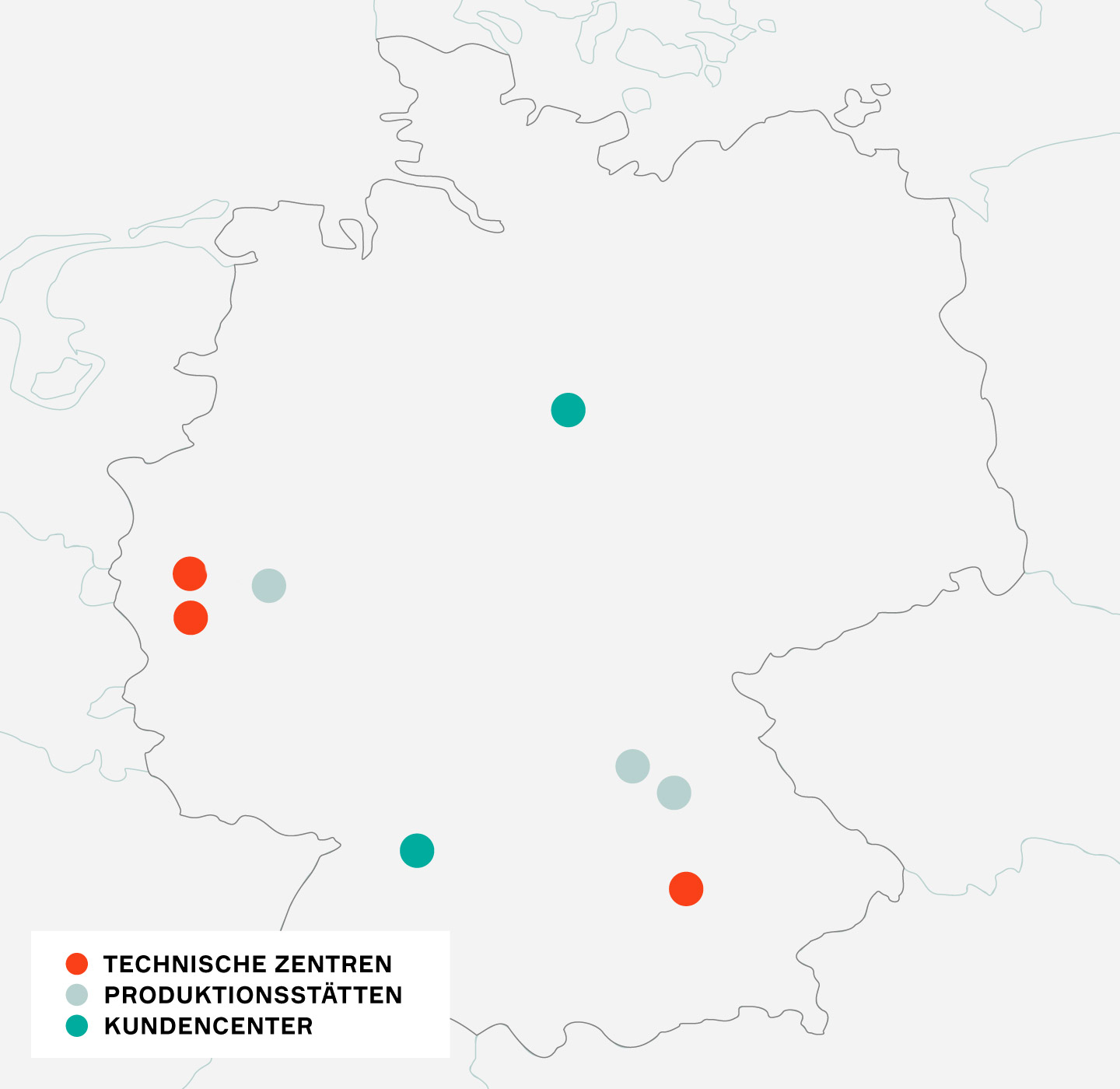 Map of locations on Germany
