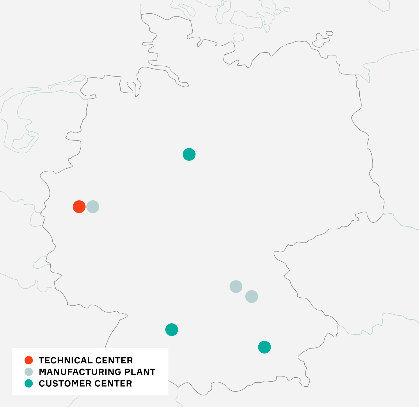 Map of locations on Germany