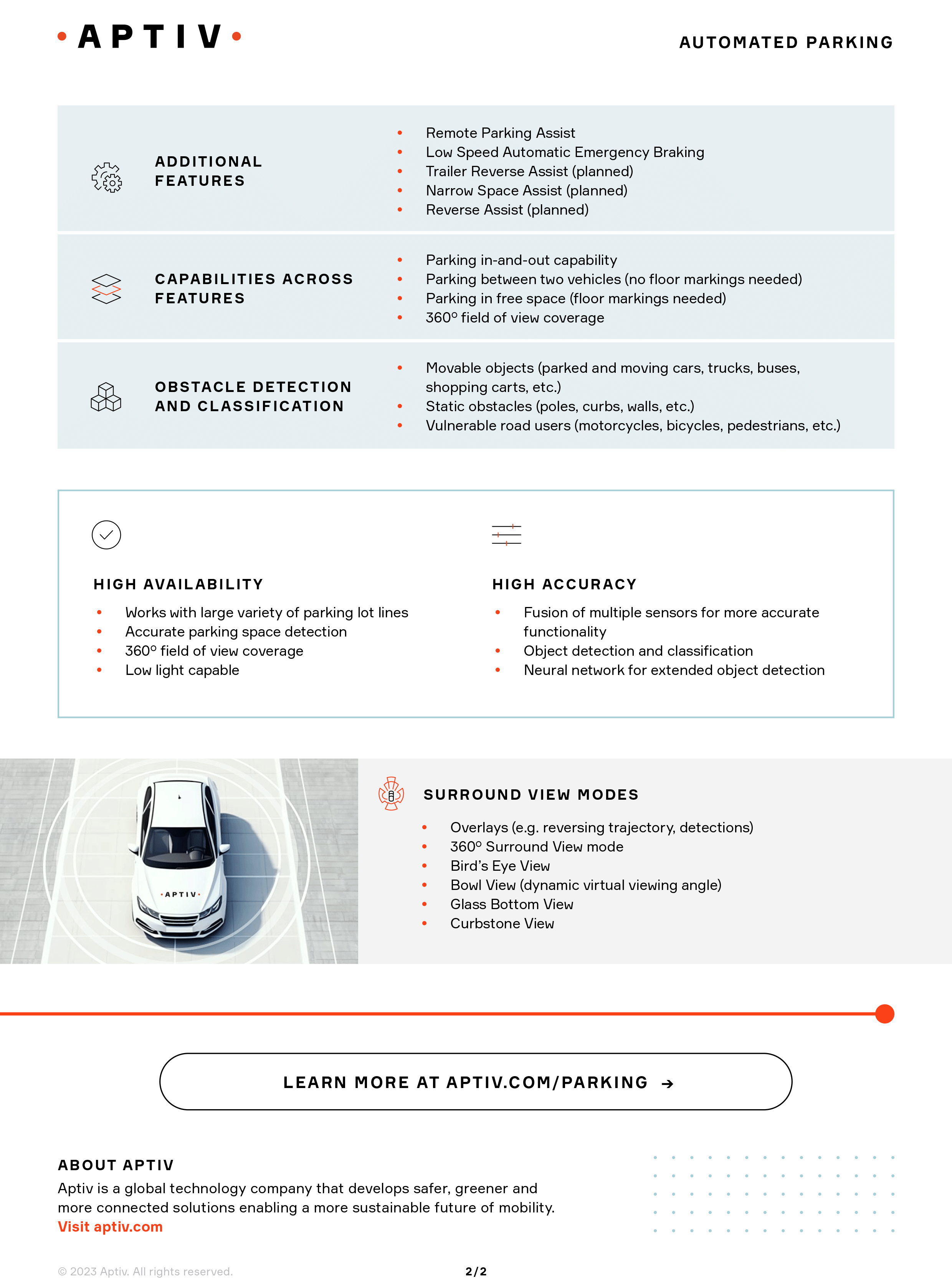 Automated Parking Data Sheet